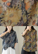 Load image into Gallery viewer, Italian Blue Peter Pan Collar Print Patchwork Cotton Blouses Summer