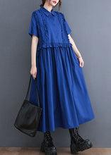 Load image into Gallery viewer, Italian Blue Ruffled Patchwork Long Cotton Shirts Dresses Summer