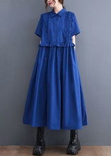 Load image into Gallery viewer, Italian Blue Ruffled Patchwork Long Cotton Shirts Dresses Summer