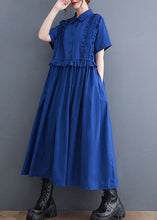 Load image into Gallery viewer, Italian Blue Ruffled Patchwork Long Cotton Shirts Dresses Summer