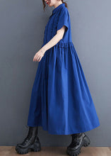 Load image into Gallery viewer, Italian Blue Ruffled Patchwork Long Cotton Shirts Dresses Summer