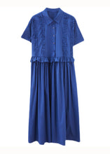 Load image into Gallery viewer, Italian Blue Ruffled Patchwork Long Cotton Shirts Dresses Summer