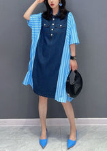 Load image into Gallery viewer, Italian Blue Striped Denim Patchwork Cotton Shirts Dresses Summer