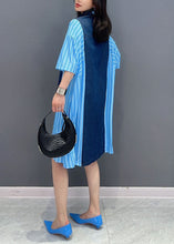 Load image into Gallery viewer, Italian Blue Striped Denim Patchwork Cotton Shirts Dresses Summer