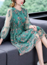 Load image into Gallery viewer, Italian Green Embroideried Tie Waist Tulle Mid Dress Summer