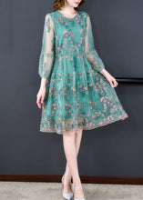 Load image into Gallery viewer, Italian Green Embroideried Tie Waist Tulle Mid Dress Summer