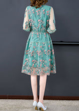 Load image into Gallery viewer, Italian Green Embroideried Tie Waist Tulle Mid Dress Summer