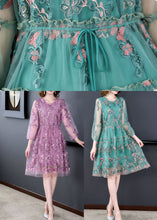 Load image into Gallery viewer, Italian Green Embroideried Tie Waist Tulle Mid Dress Summer