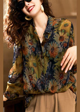 Load image into Gallery viewer, Italian Green Peter Pan Collar Zircon Patchwork Chiffon Shirts Fall