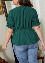 Load image into Gallery viewer, Italian Green V Neck Print Tunic Chiffon Top Lantern Sleeve