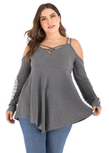 Load image into Gallery viewer, Italian Grey Asymmetrical Lace Patchwork Knit Tops Long Sleeve