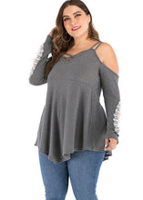 Load image into Gallery viewer, Italian Grey Asymmetrical Lace Patchwork Knit Tops Long Sleeve