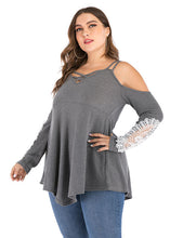 Load image into Gallery viewer, Italian Grey Asymmetrical Lace Patchwork Knit Tops Long Sleeve