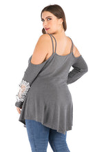 Load image into Gallery viewer, Italian Grey Asymmetrical Lace Patchwork Knit Tops Long Sleeve