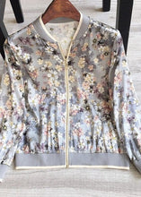 Load image into Gallery viewer, Italian Grey Stand Collar Print Patchwork Silk Jackets Spring