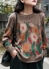 Load image into Gallery viewer, Italian Khaki O-Neck Print Button Fall Sweater