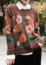 Load image into Gallery viewer, Italian Khaki O-Neck Print Button Fall Sweater