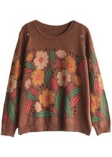 Load image into Gallery viewer, Italian Khaki O-Neck Print Button Fall Sweater