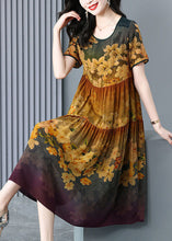 Load image into Gallery viewer, Italian Khaki Print Patchwork Wrinkled Silk Holiday Dress Summer