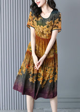 Load image into Gallery viewer, Italian Khaki Print Patchwork Wrinkled Silk Holiday Dress Summer