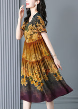 Load image into Gallery viewer, Italian Khaki Print Patchwork Wrinkled Silk Holiday Dress Summer