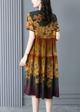 Load image into Gallery viewer, Italian Khaki Print Patchwork Wrinkled Silk Holiday Dress Summer