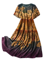 Load image into Gallery viewer, Italian Khaki Print Patchwork Wrinkled Silk Holiday Dress Summer