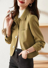 Load image into Gallery viewer, Italian Light Green Peter Pan Collar Button Patchwork Cotton Jackets Fall