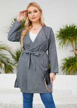 Load image into Gallery viewer, Italian Light Grey Notched Patchwork Tie Waist Long Trench Coats Long Sleeve