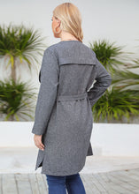 Load image into Gallery viewer, Italian Light Grey Notched Patchwork Tie Waist Long Trench Coats Long Sleeve