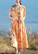 Load image into Gallery viewer, Italian O Neck Half Sleeve Dress Yellow Flower And Bird Print Maxi Dress