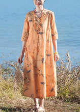 Load image into Gallery viewer, Italian O Neck Half Sleeve Dress Yellow Flower And Bird Print Maxi Dress