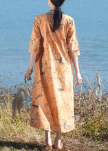 Load image into Gallery viewer, Italian O Neck Half Sleeve Dress Yellow Flower And Bird Print Maxi Dress