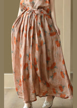 Load image into Gallery viewer, Italian Orange Wrinkled Print Patchwork Linen Skirt Summer