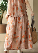 Load image into Gallery viewer, Italian Orange Wrinkled Print Patchwork Linen Skirt Summer