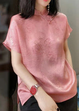 Load image into Gallery viewer, Italian Pink Jacquard Side Open Patchwork Silk Shirt Top Summer