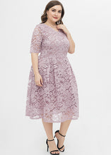 Load image into Gallery viewer, Italian Pink Patchwork Wrinkled Lace Maxi Dresses Half Sleeve