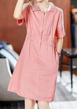 Load image into Gallery viewer, Italian Pink Peter Pan Collar Lace Patchwork Cotton Mid Dress Summer