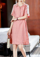 Load image into Gallery viewer, Italian Pink Peter Pan Collar Lace Patchwork Cotton Mid Dress Summer