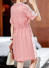 Load image into Gallery viewer, Italian Pink Peter Pan Collar Lace Patchwork Cotton Mid Dress Summer