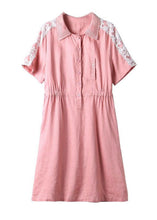 Load image into Gallery viewer, Italian Pink Peter Pan Collar Lace Patchwork Cotton Mid Dress Summer