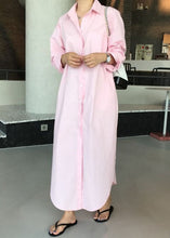 Load image into Gallery viewer, Italian Pink Peter Pan Collar side open Cotton Long shirts Dresses Spring