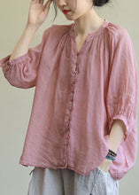 Load image into Gallery viewer, Italian Pink V Neck Button Loose Fall Half Sleeve Blouse Top