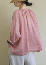 Load image into Gallery viewer, Italian Pink V Neck Button Loose Fall Half Sleeve Blouse Top