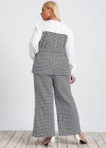 Italian Plaid Sashes Patchwork Tops And Pants Cotton Two Piece Set Long Sleeve