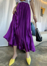 Load image into Gallery viewer, Italian Purple Wrinkled Exra Large Hem Silk Skirts Spring