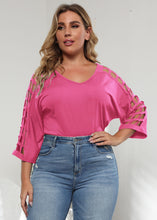 Load image into Gallery viewer, Italian Rose V Neck Hollow Out Patchwork Cotton T Shirt Tops Summer