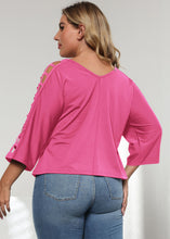 Load image into Gallery viewer, Italian Rose V Neck Hollow Out Patchwork Cotton T Shirt Tops Summer