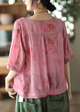 Load image into Gallery viewer, Italian Rose V Neck Print Button Linen Top Half Sleeve