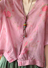 Load image into Gallery viewer, Italian Rose V Neck Print Button Linen Top Half Sleeve